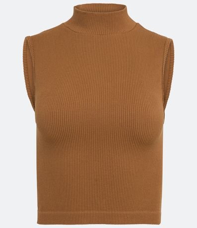 Blusa Musculosa en Poliamida Acanalada con Cuello Alto 6