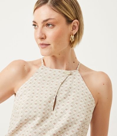 Blusa Musculosa en Viscolino con Cuello Halter y Estampado Geométrico 4