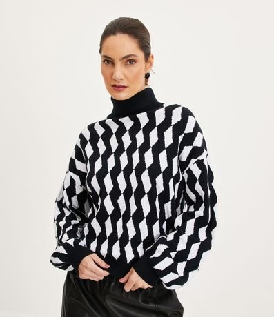 Buzo en Punto con Cuello Alto y Estampado Pied de Poule 1