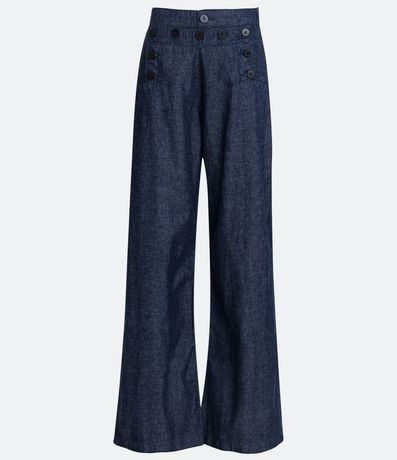 Pantalón Pantalona de Jeans con Botón en la Cinturilla 1