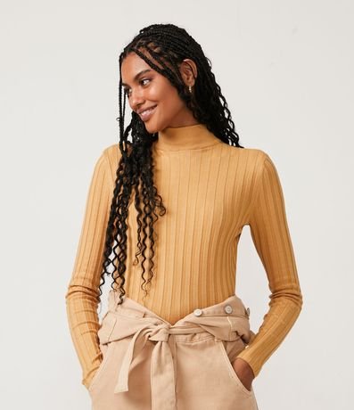 Blusa de Punto Acanalado con Cuello Alto y Manga Larga