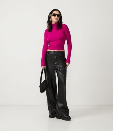 Blusa de Punto Acanalado con Cuello Alto y Manga Larga 2