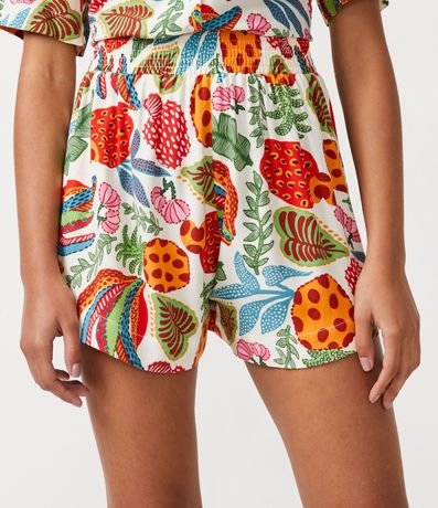 Short en Viscosa con Cintura Alta y Estampado Tropical de Frutas 2