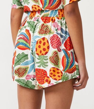 Short en Viscosa con Cintura Alta y Estampado Tropical de Frutas 3