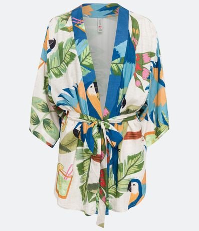 Kimono Alargado en Viscosa con Estampado Tropical 5