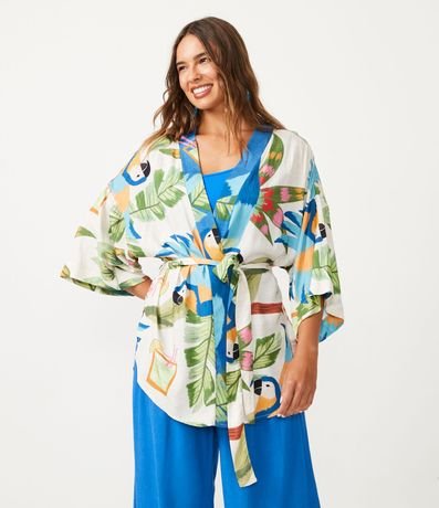 Kimono Alargado en Viscosa con Estampado Tropical 1
