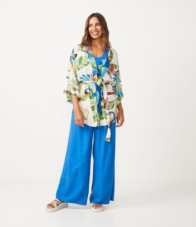 Kimono Alargado en Viscosa con Estampado Tropical 2