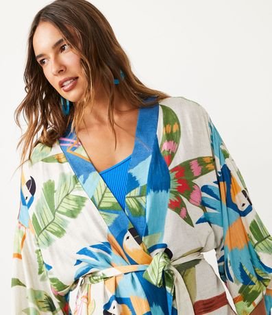 Kimono Alargado en Viscosa con Estampado Tropical 4