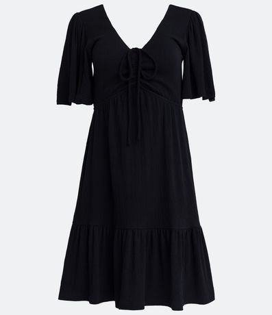 Vestido en Viscosa con Manga Corta Abullonada y Barra Fruncida 7