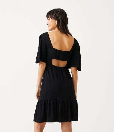 Vestido en Viscosa con Manga Corta Abullonada y Barra Fruncida 2