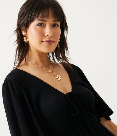 Vestido en Viscosa con Manga Corta Abullonada y Barra Fruncida 4