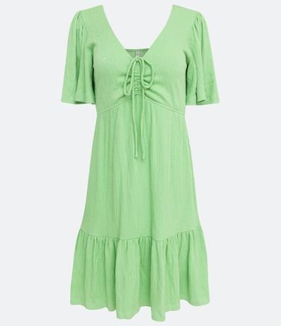 Vestido en Viscosa con Manga Corta Abullonada y Barra Fruncida 6