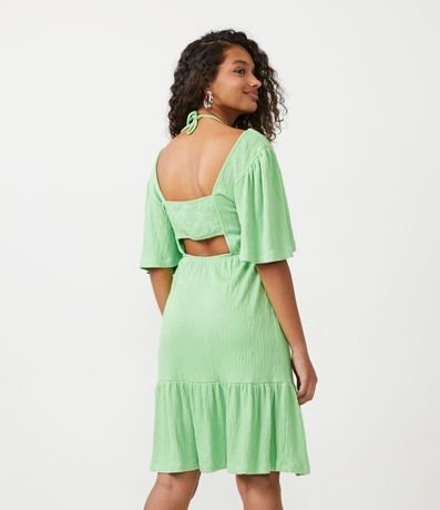 Vestido en Viscosa con Manga Corta Abullonada y Barra Fruncida 3