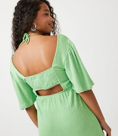 Vestido en Viscosa con Manga Corta Abullonada y Barra Fruncida 5