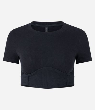 Blusa Cropped en Ribana con Detalle Corsetado y lazo 5