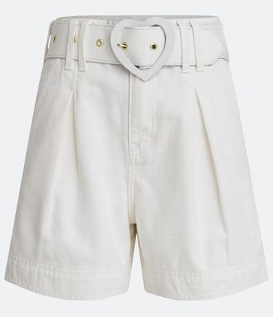 Short en Sarga con Cinturón Hebilla de Corazón y Pliegues 4