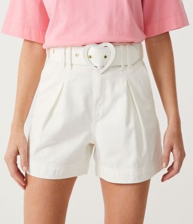 Short en Sarga con Cinturón Hebilla de Corazón y Pliegues 2