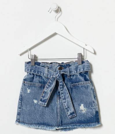 Pollera Infantil en Jeans con Cinturón y Barra Deshecha - Talle 05 a 14 años 1