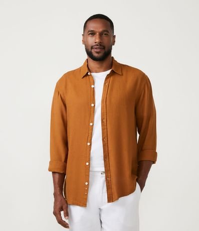 Camisa Comfort Básica en Lino Texturizado con Manga Larga