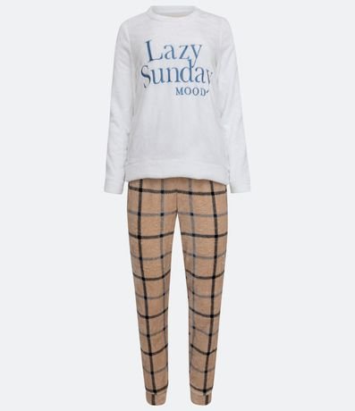 Pijama Largo en Fleece con Bordado y Estampado de Cuadros 5