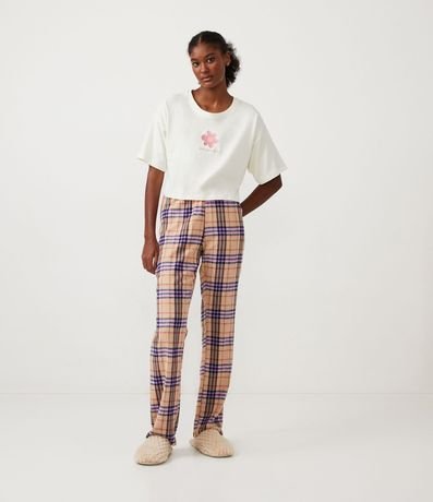Pantalón de Pijama en Franela con Estampado de Cuadros 1