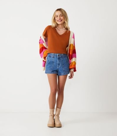 Remera en Algodón con Cuello V y Manga corta 2