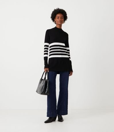 Blusa Alargada con Punto Diferenciado y Estampado Rayado 3