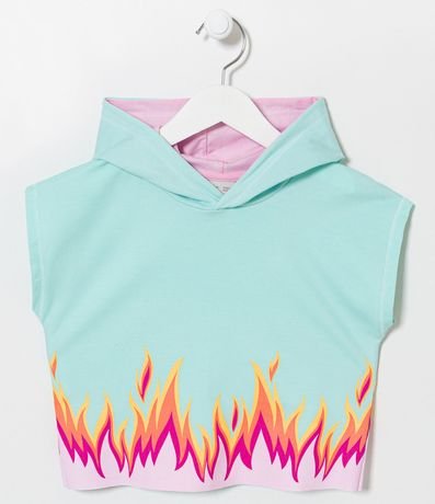 Blusa Infantil con Capucha y Estampado Fuego - Talle 5 a 14 años