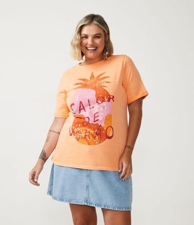 Blusa en Algodón con Estampado de Piña y Detalles en Lentejuelas Curve & Plus Size