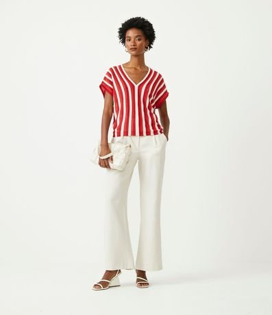 Blusa de Punto Rayada con Escote V 2