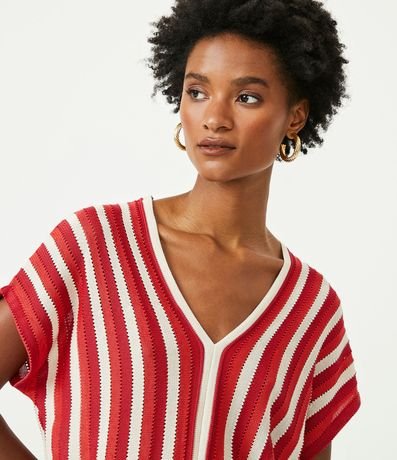 Blusa de Punto Rayada con Escote V 4