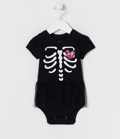 Vestido Body Infantil con Estampado de Esqueleto y Pollera de Tul - Talle 3 a 18 meses 1