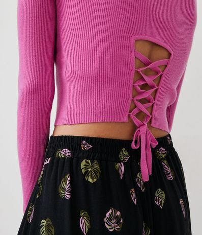 Blusa en Punto Canalé con Lazo y Manga Larga 1