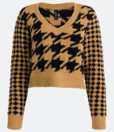 Buzo Corto en Punto Pied de Poule con Escote V