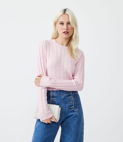 Blusa de Punto con Perlas Aplicadas y Textura 1