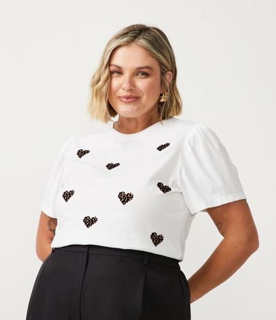 Blusa con Manga Abullonada y Estampa de Corazón Curve & Plus Size 1