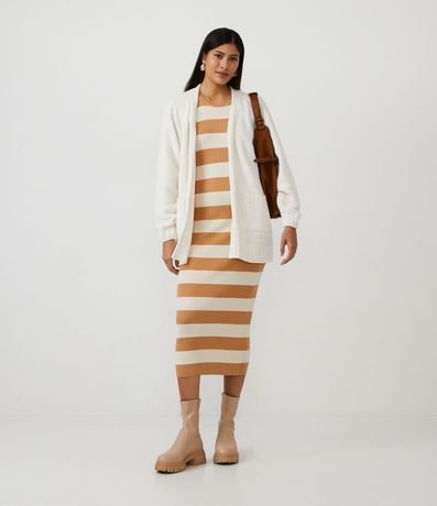 Campera Abierta AlargadA en Chenille Acanelado con Bolsillos 2