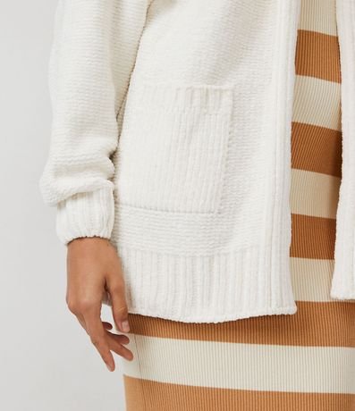 Campera Abierta AlargadA en Chenille Acanelado con Bolsillos 5