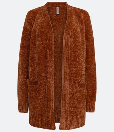 Campera Abierta AlargadA en Chenille Acanelado con Bolsillos 1