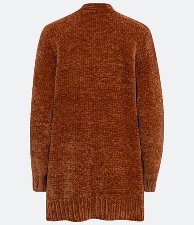 Campera Abierta AlargadA en Chenille Acanelado con Bolsillos 2