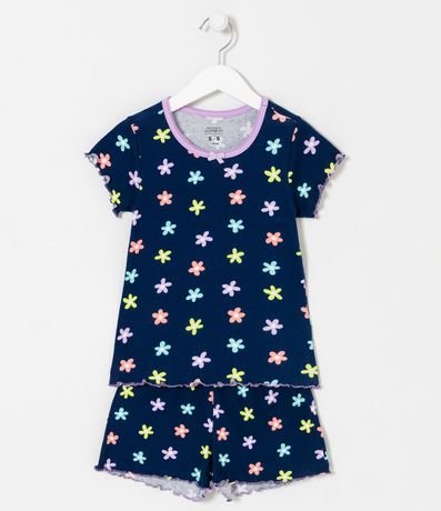 Pijama Corto Infantil Estampado de Margaritas de Colores - Talle 5 a 14 años 1