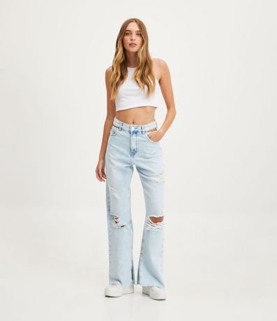 Pantalón años 90 en Jeans con Etiqueta Summer Aplicada en la Cintura 1