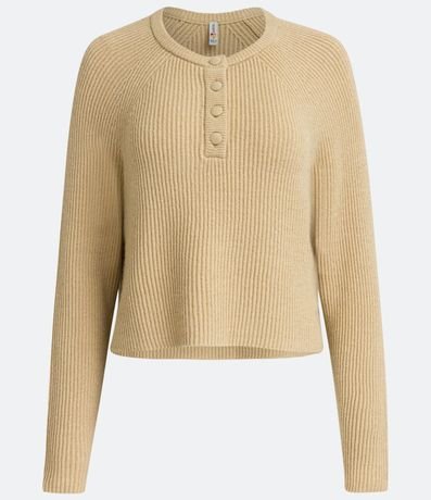 Buzo Suéter de Punto Acanalado con Botones en el Cuello 5