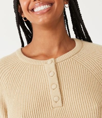 Buzo Suéter de Punto Acanalado con Botones en el Cuello 4