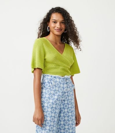 Blusa Cropped de Punto Diferenciado y Manga Corta 1