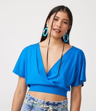 Blusa Corta Lisa en Viscose con Escote en V Transpasado 1