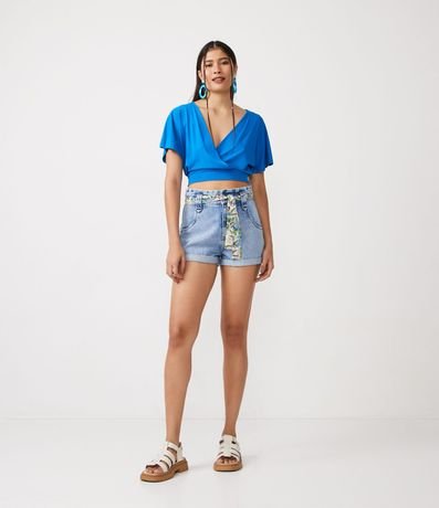 Blusa Corta Lisa en Viscose con Escote en V Transpasado 2
