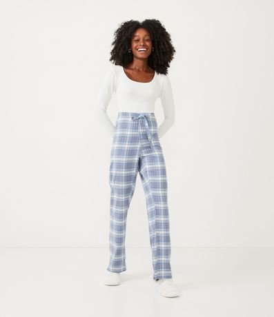 Pantalón de Pijama Larga en Franela con Estampado de Cuadros 1