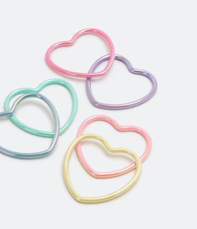 Kit 06 Pulseras Infantiles Holográficas en Forma de Corazón