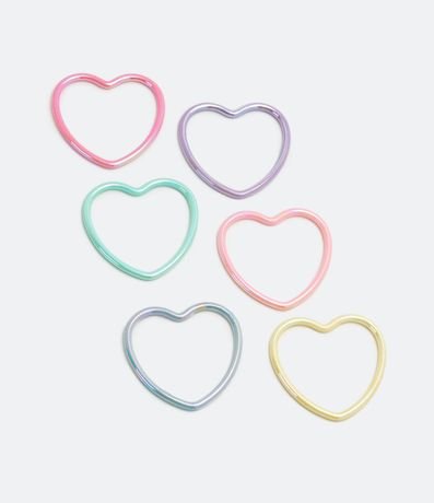 Kit 06 Pulseras Infantiles Holográficas en Forma de Corazón 2